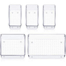 Deals and Offers on  - Zollyss 5 Pcs Desk Drawer Organizers Trays Set Clear Plastic Storage Bins Bathroom Drawer Tray Dividers Vanity Trays Organizer Deals, Discounts & Offers on  - Zollyss 5 Pcs Desk Drawer Organizers Trays Set Clear Plastic Storage Bins Bathroom Drawer Tray Dividers Vanity Trays Organizer