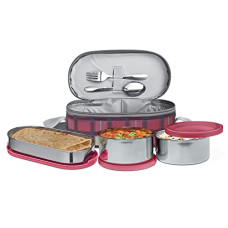 Deals and Offers on  - MILTON Corporate Lunch Stainless Steel Containers Set of 3, Maroon Deals, Discounts & Offers on  - MILTON Corporate Lunch Stainless Steel Containers Set of 3, Maroon