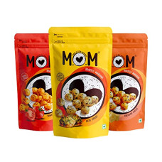 Deals, Discounts & Offers on  - MOM - Meal of the Moment, Roasted Makhana Pack of Desi Chaat, Tomato Achaari and Cheddar Cheese, Gluten Free | Anti Oxidants | MSG Free | Zero Trans Fat | No added Preservatives and No artificial Flavours
