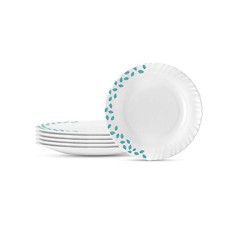 Deals, Discounts & Offers on  - Larah by BOROSIL Opalware Full Plate (Blue Leaves, 11 inch) - Set of 6