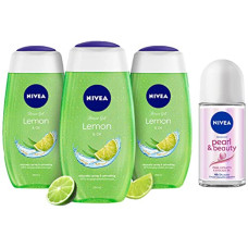 Deals, Discounts & Offers on Beauty Care - Nivea Lemon and Oil Shower Gel, 250ml (Pack of 3) & NIVEA Deodorant Roll On, Pearl & Beauty For Women 50ml