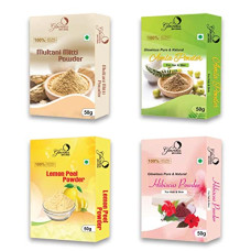 Deals, Discounts & Offers on  - glowious Combo Pack of 4 (Multani Mitti, Lemon Peel, Amla & Hibiscus Powder) 200gms (50gX4)