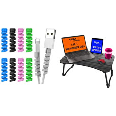 Deals, Discounts & Offers on Laptop Accessories - Gizga Essentials Multi-Purpose Portable & Foldable Wooden Desk for Bed Tray & Spiral Cable Protector Cord Saver