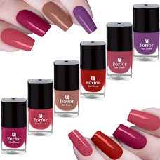 Deals, Discounts & Offers on Beauty Care - FORFOR Perfect Stay Trendy Safe & Fast Dry | Nail Art | Gel Effect | Glossy Finish Nail Polish Combo of 6 (Hot Pink, Sweet Pink, Beach Nude, Classic Red, Pink Glitz, Bright Purple)