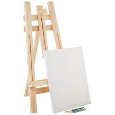 Deals, Discounts & Offers on Stationery - Amazon Brand - Solimo Pinewood Easel, Stretched Canvas and Paint Brush Set