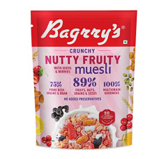 Deals, Discounts & Offers on  - Bagrry's Crunchy Nutty Fruity Muesli with Seed & Berries 425gm Pouch | 89% Fruit, nuts,Grains & Seeds| No artificial Colours