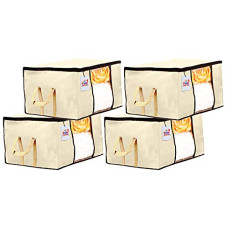 Deals, Discounts & Offers on  - Fun Homes Non Woven Fabric Underbed Storage Bag/Organiser Blanket Cover with Transparent Window (65 cm x 45 cm x 31 cm, Ivory, Fun0380)-Pack of 4 Pieces, Rectangular