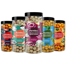 Deals, Discounts & Offers on  - Farmley Roasted & Flavoured Healthy Makhana Snacks - Minty Pudina, Peri Peri, Tangy Tomato, Cream & Onion, Himalayan Salted | (Combo Pack of 5, 90 g Each) | Party Snacks | Namkeen Snacks | Mix Masala Snacks