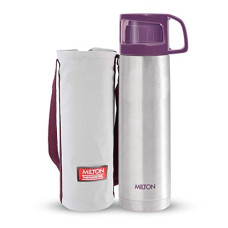 Deals, Discounts & Offers on  - Milton Glassy 1000 Thermosteel 24 Hours Hot and Cold Water Bottle with Drinking Cup Lid, 1 Litre, Purple | Leak Proof | Office Bottle | Gym Bottle | Home | Kitchen | Hiking | Trekking | Travel Bottle