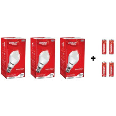 Deals, Discounts & Offers on  - Eveready 10W LED Bulb Pack of 3 with Free 4 Batteries(White, Pack of 3)