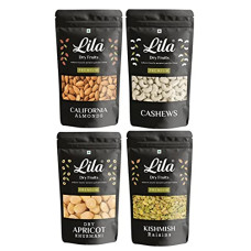 Deals, Discounts & Offers on  - LILA DRY FRUITS Combo Cashews, Almonds, Golden Raisins & Dry Apricots 200gm Each| Kaju, Badam, Kishmish, Khurmani| Combo 800gm