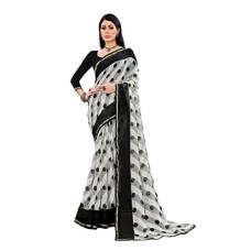 Deals, Discounts & Offers on Women - AISHWARYA Women's Georgette Floral Printed Saree With Blouse Piece - Blackbeauty01
