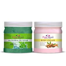 Deals, Discounts & Offers on Beauty Care - Pink Root Aloe Vera Gel Scrub 500gm with Body Massage Cream 500gm