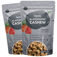 Deals, Discounts & Offers on  - Farmley Premium Roasted Dry Nut Cashew Snacks Pack of 2, each 200 gm | Rich in Protein | Crunchy & Delicious (Black Pepper, 400 gram)