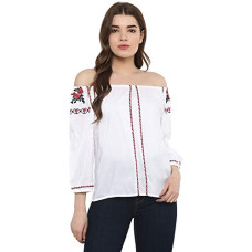 Deals, Discounts & Offers on Laptops - Life by Shoppers Stop Womens Off Shoulder Solid Embroidered Top