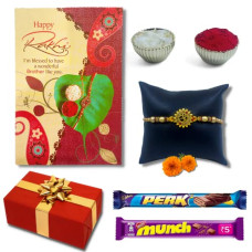 Deals, Discounts & Offers on  - Almoda Creations Panchdhatu Handcrafted Rakhi For Brother with Chocolate Gift Combo and Personalized Message Rakhi Greeting Card