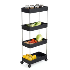 Deals, Discounts & Offers on  - KUNTOM Plastic-Stainless Steel Fruit & Vegetable 4 Stand Kitchen Trolley | Fruit Basket | Vegetable Basket | Onion Potato Rack for Kitchen | Vegetable Stand