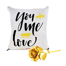 Deals, Discounts & Offers on  - Archies 1st Valentine's Day Fabric Cushion and Golden Rose