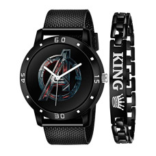 Deals, Discounts & Offers on Men - MARCLEX New Quartz Watch for Men Branded Avengers Full Black Watch with King Bracelet Analog Watches Black Colour Dial Watch for Men Stylish Watch for Boys Watches