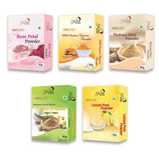 Deals, Discounts & Offers on  - glowious Combo Pack of 5 (Rose Petal, Multani Mitti, Kasturi Turmeric, Lemon Peel & Amla Powder) 250gms(50gX5)