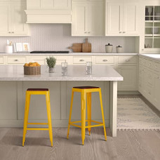 Deals, Discounts & Offers on Furniture - Amazon Brand - Solimo Demmitt Iron 1 Seater Stool with a Wooden Top (Yellow Finish)