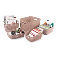Deals, Discounts & Offers on  - Cello Style Knit Basket Without Lid, Set of 5, Beige,Plastic
