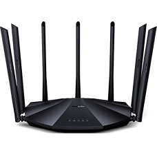 Deals, Discounts & Offers on  - Tenda AC23 Dual-Band WLAN Router, AC2100 Wi-Fi Gigabit (2.4 GHz 300 Mbps, 5 GHz 1733 Mbps, 4 x Gigabit Ports, App Control, 4 x 4 MU-MIMO, 7 x 6 dBi External Antennas), Black