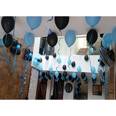Deals, Discounts & Offers on  - AMFIN 10 Inch (Pack of 50) Metallic Balloons Light Blue and Black with 20m blue ribbon and black ribbon for Birthday Decoration, Decoration