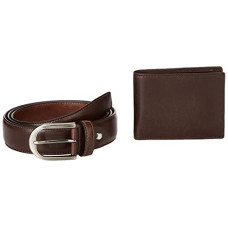 Deals, Discounts & Offers on Bags, Wallets & Belts - Amazon Brand - Solimo Mens PU Leather Belt & RFID Blocking Wallet Set, Chocolate Brown