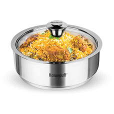 Deals, Discounts & Offers on  - Home Puff Fresh Roti Casserole, Dosa/Idli Casserole, Chapati Server Pot with Glass Lid, Keeps Roti/Dosa Warm & Fresh, Insulated Stainless Steel, Easy to Clean, 1.4L, Silver, with Warranty