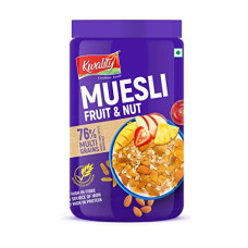 Deals, Discounts & Offers on  - Kwality Muesli Fruit N Nut, Multigrain, Wheat, Corn, Oats, Brown Rice, High in Fibre, Iron and Protein 1Kg Jar [Pack of 1]
