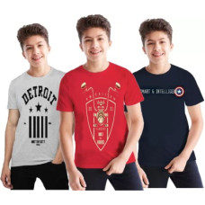 Deals, Discounts & Offers on  - GkidzBoys Typography Cotton Blend T Shirt(Multicolor, Pack of 3)