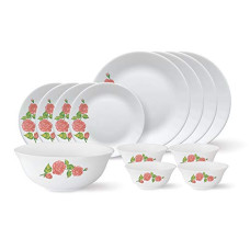 Deals, Discounts & Offers on  - Larah by Borosil - Tiara Series, Rose Gold, 13 Pcs, Opalware Dinner Set, White