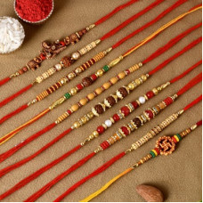 Deals, Discounts & Offers on  - TonkwalasRakhi, Greeting Card, Chawal Roli Pack Set(10 Rakhi, 1 Greeting Card, 1 Pack Roli chawal)
