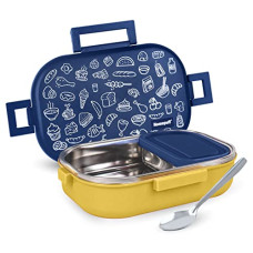Deals, Discounts & Offers on  - Home Puff Stainless Steel Insulated Lunch Box for School & Office, Free Spoon, Airtight Leak-Proof, Unbreakable Lid, Snacks Tiffin Box