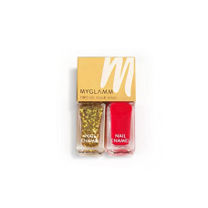 Deals, Discounts & Offers on Beauty Care - MyGlamm Two Of Your Kind Nail Enamel Duo Glitter Collection-High on Drama (Blood red + Gold Glitter)-| Long-Lasting Gel Finish Nail Polish Set |