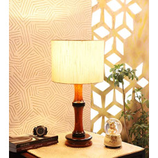 Deals, Discounts & Offers on  - tu casa Ntu-237 Off White Cotton Shade Table lamp with Wood Base Holder type--b-22 (Bulb not Included)