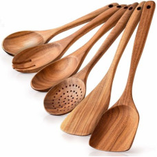 Deals, Discounts & Offers on  - Flipkart SmartBuy Wooden Spoon Set Kitchen Cooking Spatula Non Stick Serving Set of 6 Brown Kitchen Tool Set(Brown, Spatula, Ladle, Skimmer)