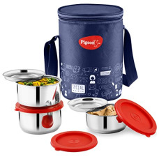Deals, Discounts & Offers on  - Pigeon Lunch Box Nutri Fresh Stainless Steel Insulated Tiffin Box Pack of 3 - Blue