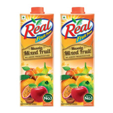 Deals, Discounts & Offers on  - Real Masala Mixed Fruit Juice - 1L (Pack of 2) | No Added Preservatives, No Artificial Colours & Artificial Flavours | Goodness of Best Fruits with Chatpata Masala | Daily Dose of Fruit Nutrition| Tasty, Refreshing & Energizing Fruit Drink