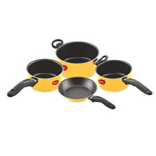 Deals, Discounts & Offers on Cookware - Pigeon Master Chef Non-Stick Aluminium Cookware Set Non-Induction Base Includes (3 Sauce Pan - 1 L, 1.5 L & 3 L, Fry Pan) - 4 Piece (Yellow)
