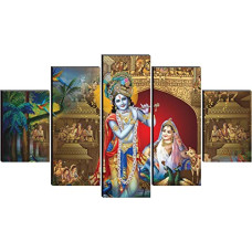 Deals, Discounts & Offers on  - SAF Set of 5 Radha Krishna Religious modern art Home decorative wall Painting 30 inch x 18 inch SANFPNLS32236( multicolor)