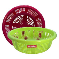 Deals, Discounts & Offers on  - Wonder Kusum Plastic Fruit Basket Set, 2 Pcs Basket, Red Green Color