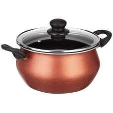 Deals, Discounts & Offers on Cookware - Amazon Brand - Solimo Non-stick Handi with Glass Lid and 2 Way Non-stick Coating, Red (4.25 Litre, Induction Bottom)