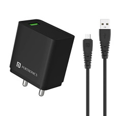 Deals, Discounts & Offers on Mobile Accessories - Portronics Adapto ONE M 18W Fast Charging Single Port Mobile Charger Adapter with 3Amp Output,1M Micro USB Cable(Black)