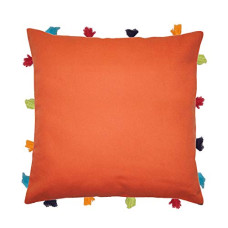 Deals, Discounts & Offers on  - Lushomes Cushion Cover 14x14, Boho Cushion Covers, Sofa Pillow Cover, Cushion Covers with Tassels, Cushion Cover with pom pom (14x14 Inches, Set of 1,Red)