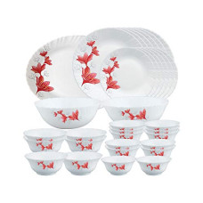 Deals, Discounts & Offers on  - Larah by Borosil Ruby Opalware Dinner Set, 33-Pieces, White