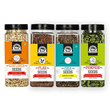 Deals, Discounts & Offers on  - Wonderland Foods - Healthy & Tasty Lightly Roasted Chia, Jumbo Pumpkin, Jumbo SunFlower, Flax Seeds 800g Jar (200g X 4) Seeds Combo | Seeds For Eating | Immunity Booster Diet