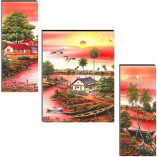 Deals, Discounts & Offers on  - Indianara Set of 3 Village MDF Art Painting (3782FL) without glass (4.5 X 12, 9 X 12, 4.5 X 12 INCH) Digital Reprint 12 inch x 18 inch Painting(With Frame, Pack of 3)