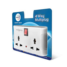 Deals, Discounts & Offers on Electronics - Wipro 4 Way multiplug with 2 Universal sockets [2020 Model], White (NWM0100)